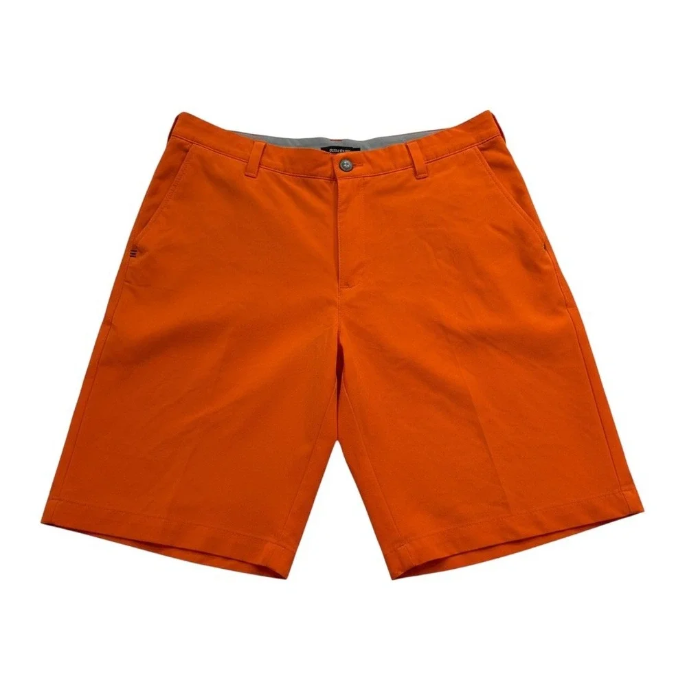 Adidas Mens Golf Shorts Orange Stretch Performance Flat Front 10